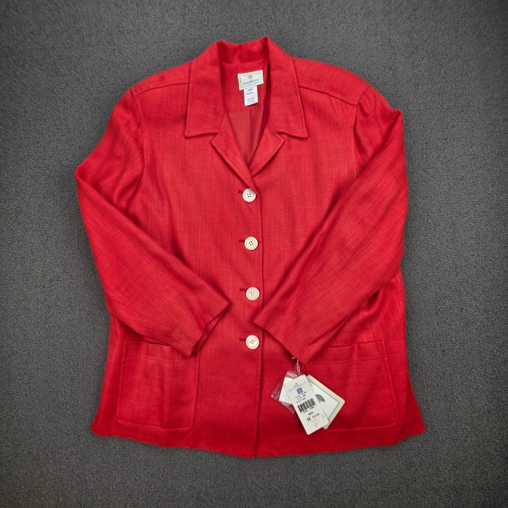 Susan Bristol Textured Button Front Blazer Women‎ Red Classic Lined 14P NWT